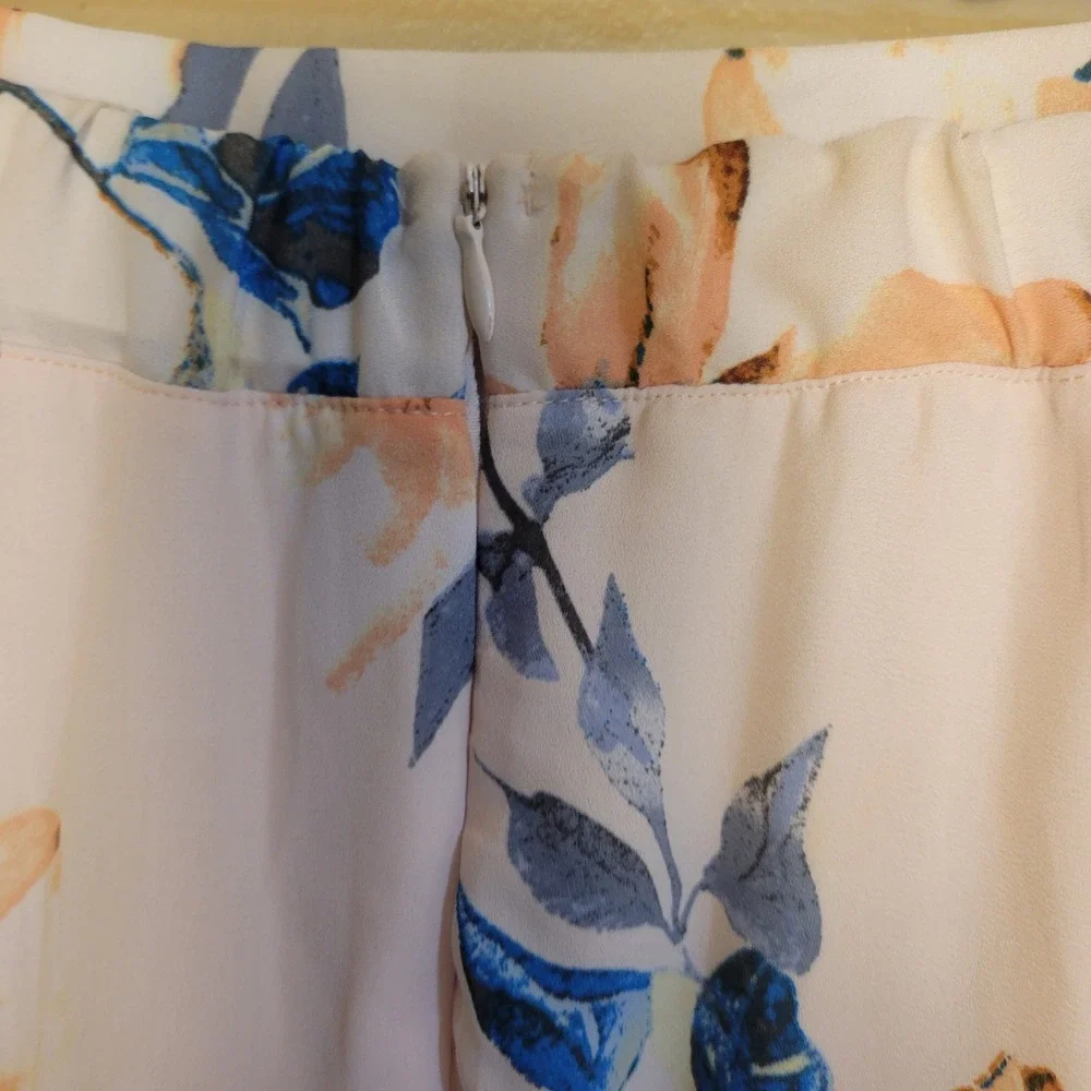 Lulus Women's S Floral Maxi Skirt Blush Blue High Slit Lined Wedding Guest